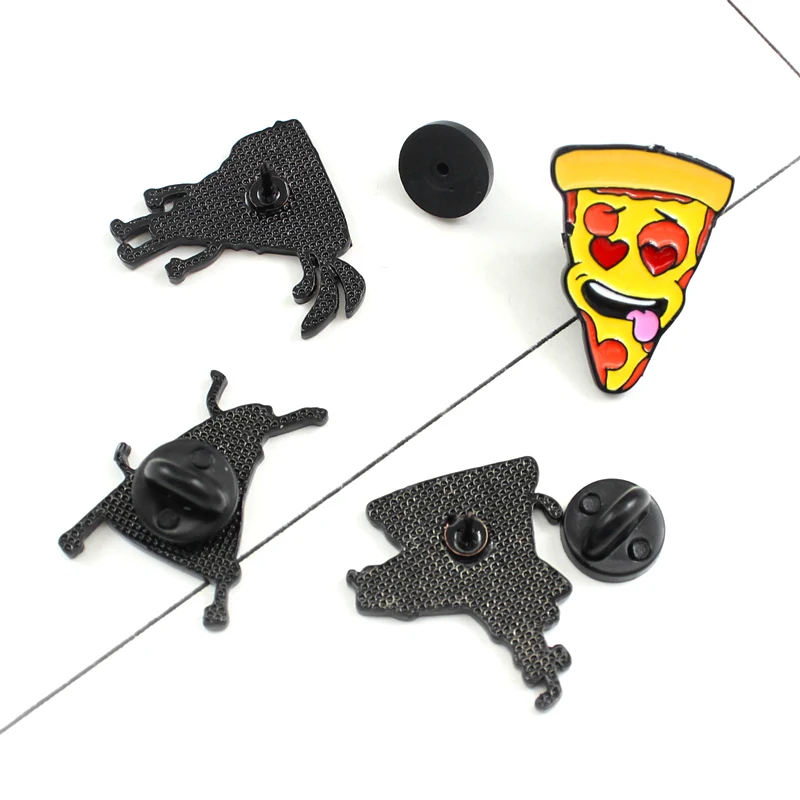 Bros kacamata lucu bando Jepang tersenyum Pizza Man Lapel pin makanan bros hadiah untuk pecinta pizza Pizza Man pin