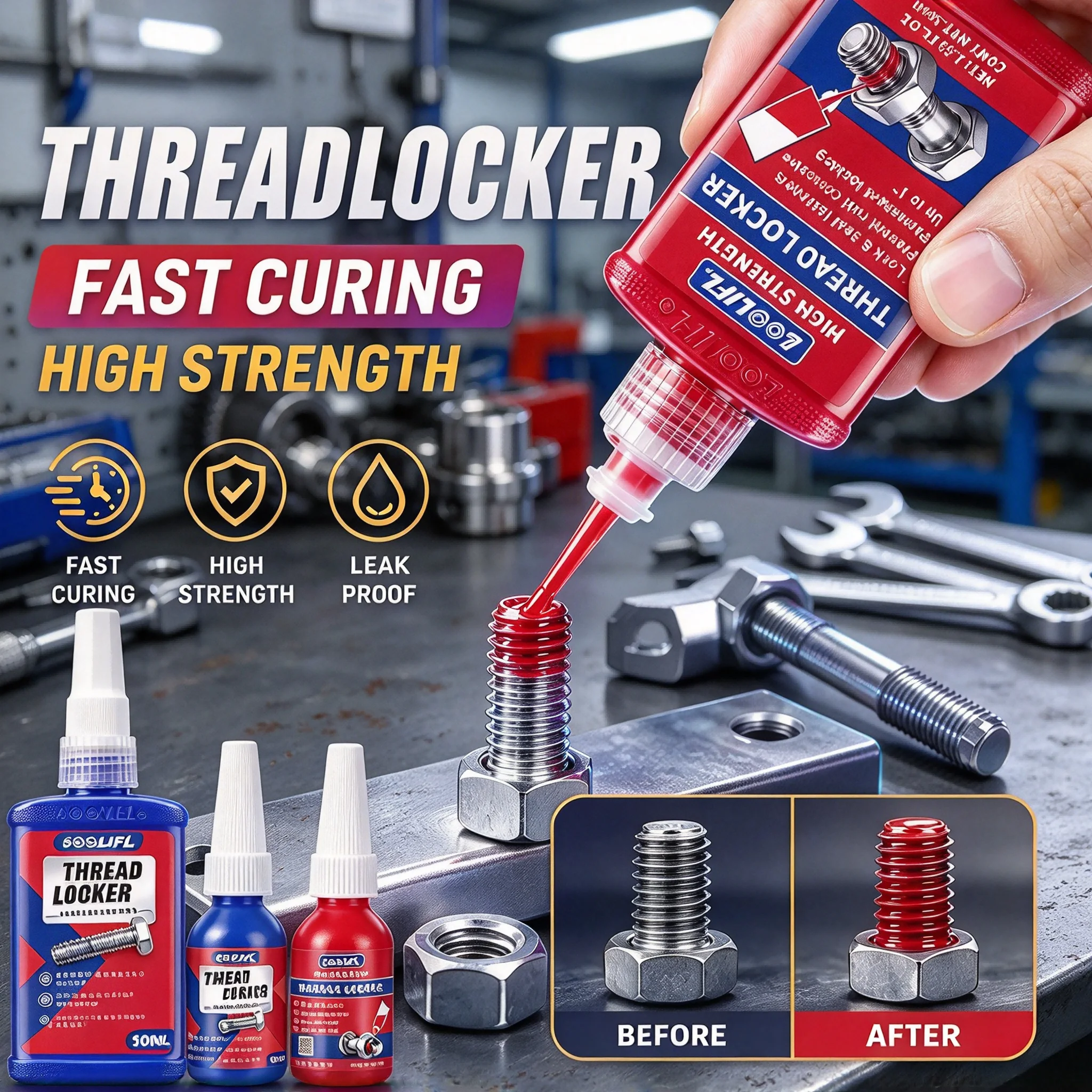 New 50G 243 271 Anaerobic Sealant Threadlocker Anti-Loosening Screw Glue For Metal Bolt Nut Thread Fasten Anti-Rust Adhesive 10G