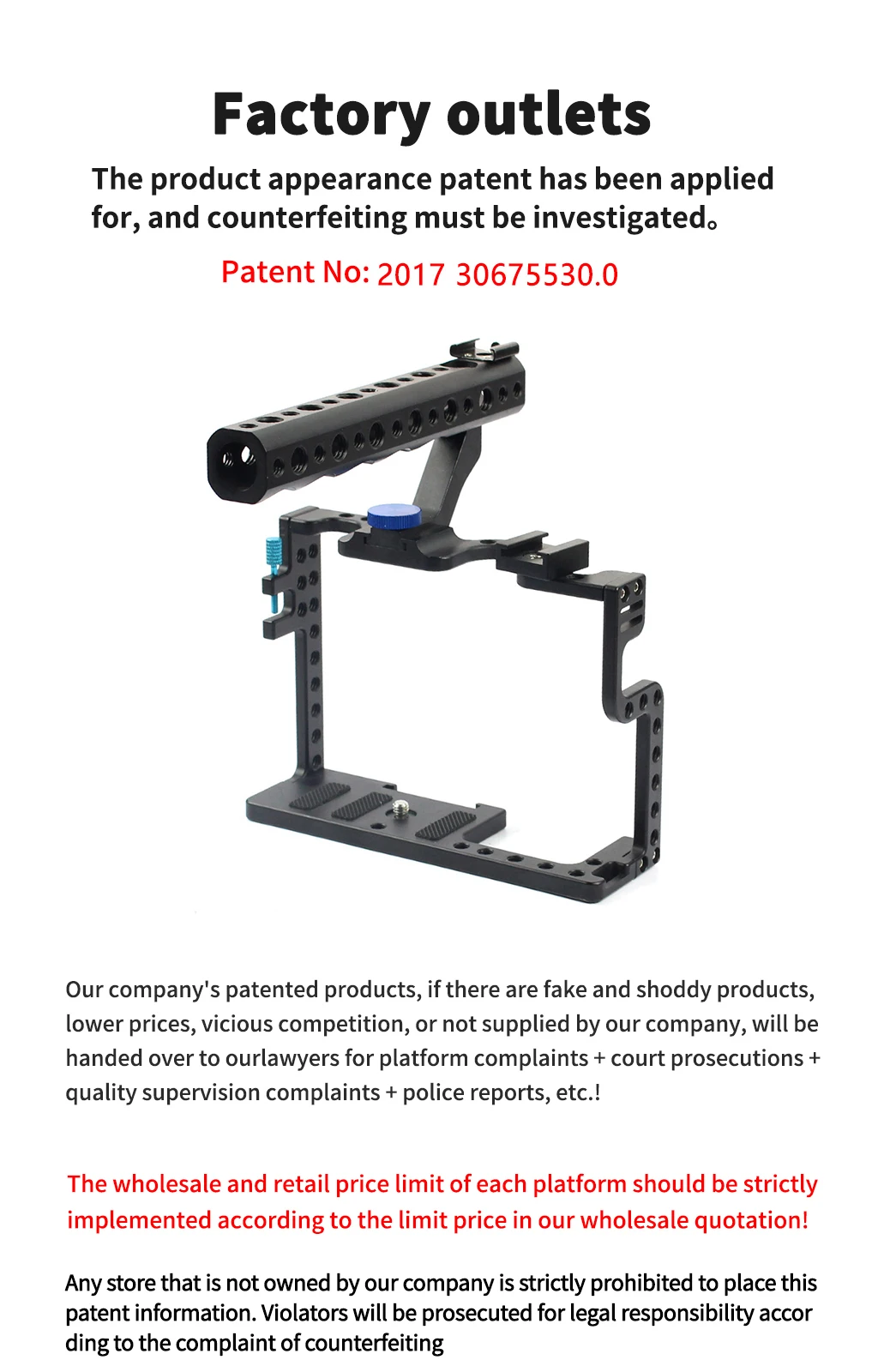 Kamera Käfig für Panasonic Lumix GH5 / GH5s Schutzhülle Spiegellose System Cam Montage Halterung Aluminium mit Top Griff Grip – Detail 1