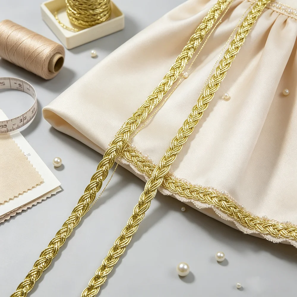 Cord Trim Twisted - 5m/16.4ft each Pack Metallic Gold Braided