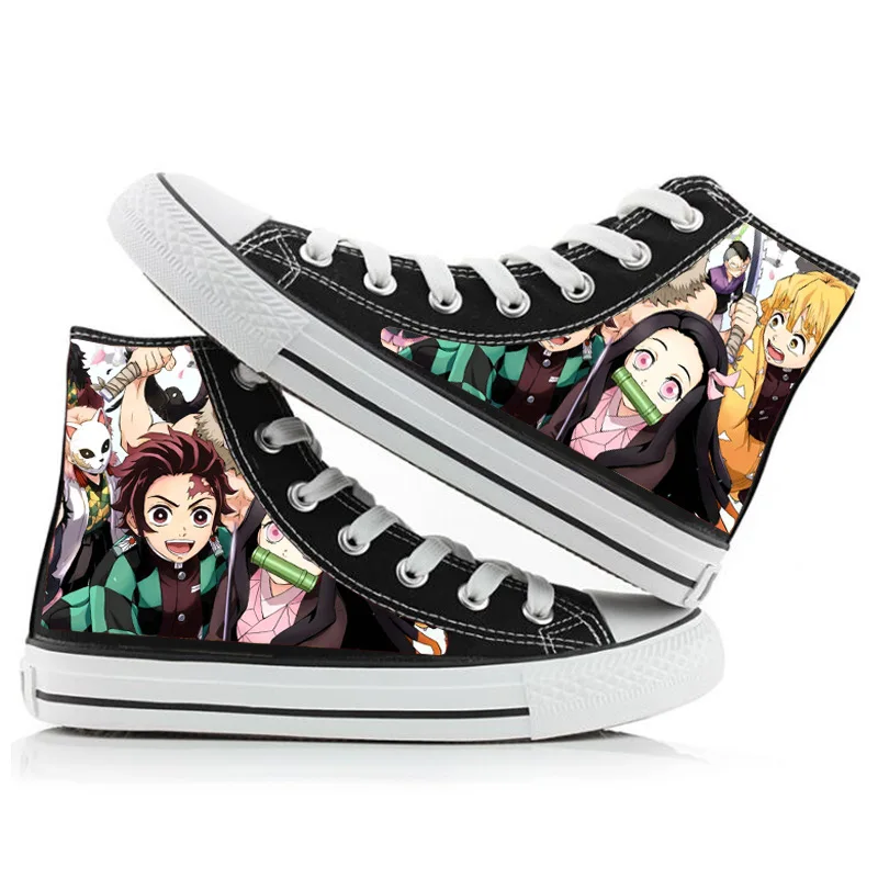 Demon Slayer Moon Silhouette Printed High Top Canvas Shoes Breathable Anime Sneakers Men Women Fashion Shoes Daily Casual Shoes