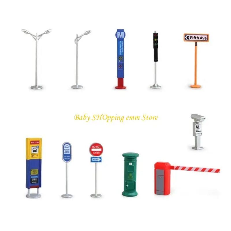 

23GD Miniature Road Sign Set for Dollhouses Realistic Parking Scene Essential for Kids and Adults Vehicle Display