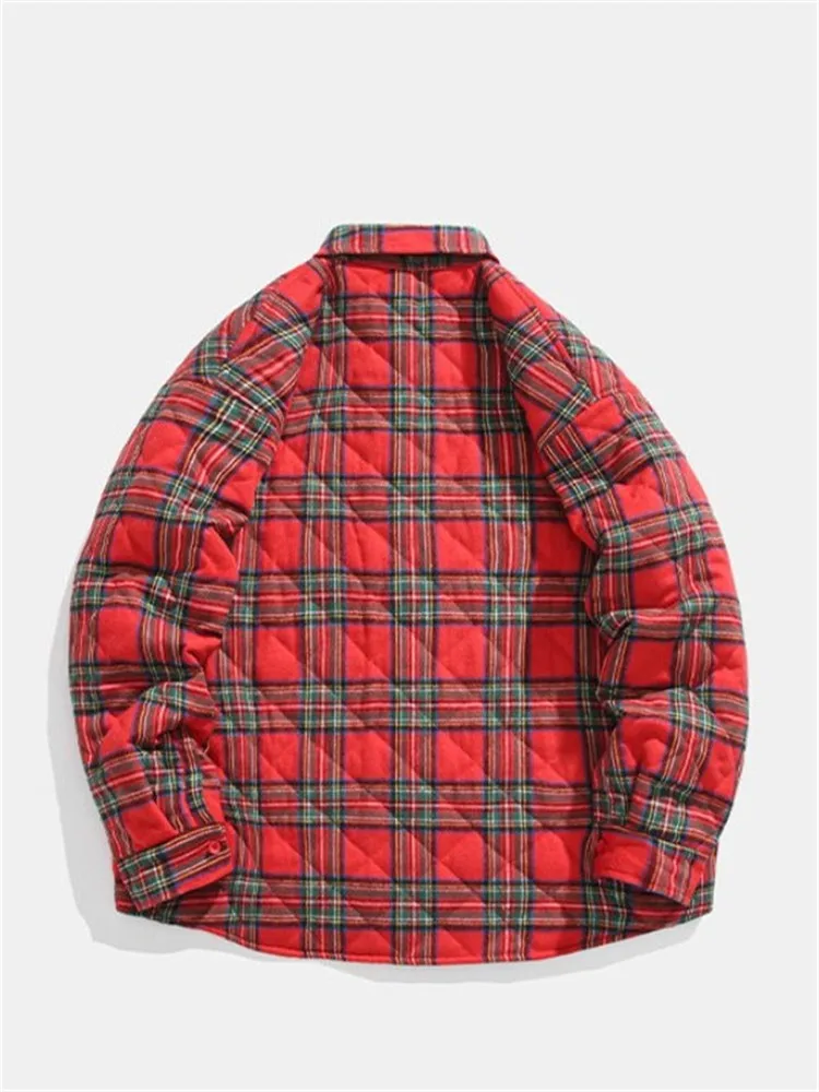 Japanese Retro Plaid Top for Men and Women Autumn Winter Red Fashion with Cotton Plaid Collar Work Clothes Cotton Jacket for Men