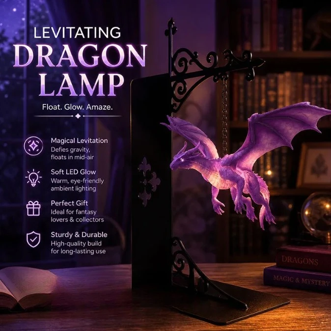 Metal Floating Dragon Bookends Creative Flying Dragon Bookshelf Lamp Gift for Book Readers Hanging Decroative Home Room Decor
