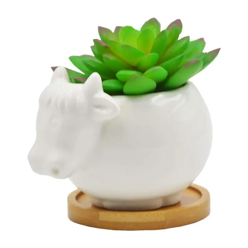 Cute Potted Plant Pot Highland Cow Flower Pot Resin Flowerpot Cute Resin Animal Flower Planter Plant Container Garden Decoration