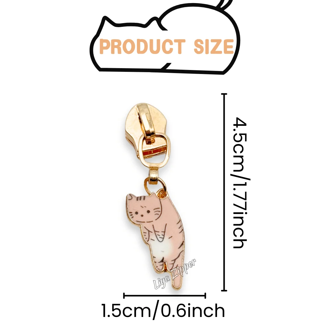 5pcs #5 Nylon Zipper Pull, Variety of Colors, Cute Cat Suitable for Home Sewing DIY, Manual Replacement Zipper, Craft Material