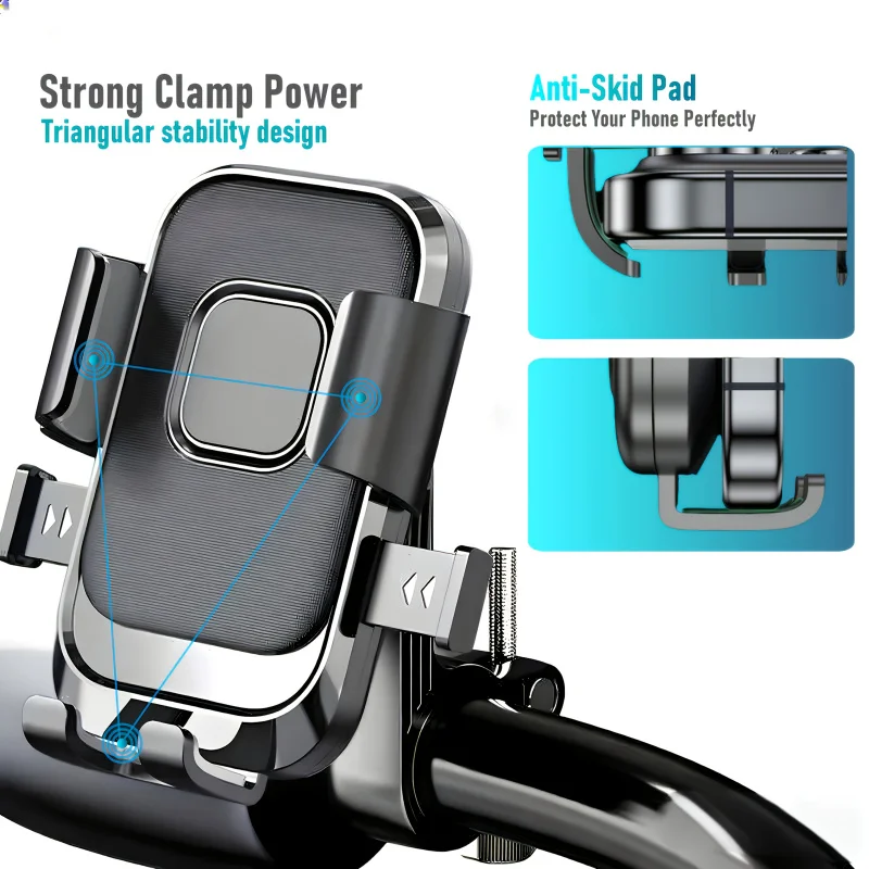 Motorcycle Bicycle Handlebar Phone Holder Auto Quick Lock Fast Installation Compatible With iPhone Samsung All Smartphones