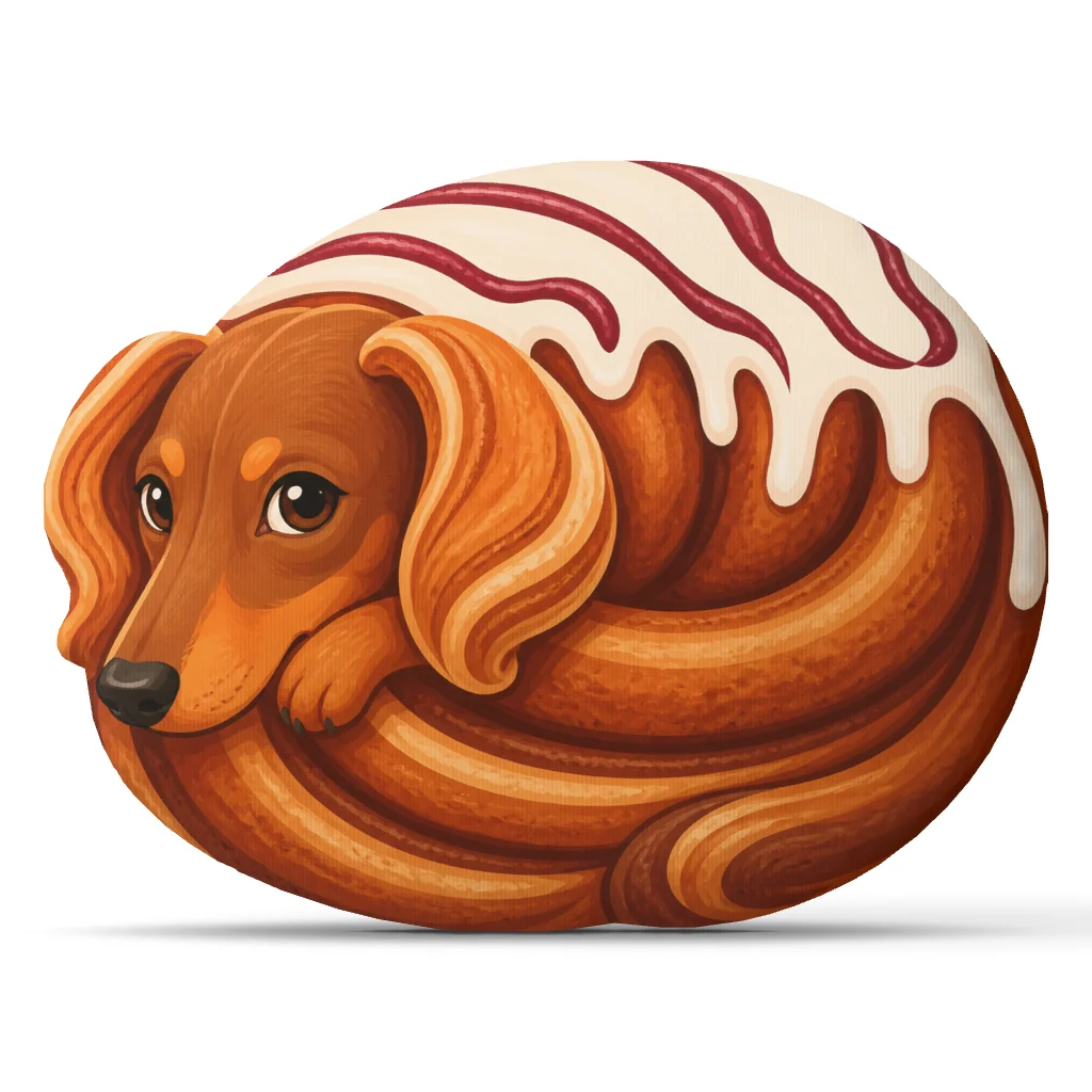 Dachshund Cinnamon Roll Plush Pillow Cute Wiener Dog Cushion Bakery Humor Throw Pillow Stuffed Shaped Home Decor Gift Idea