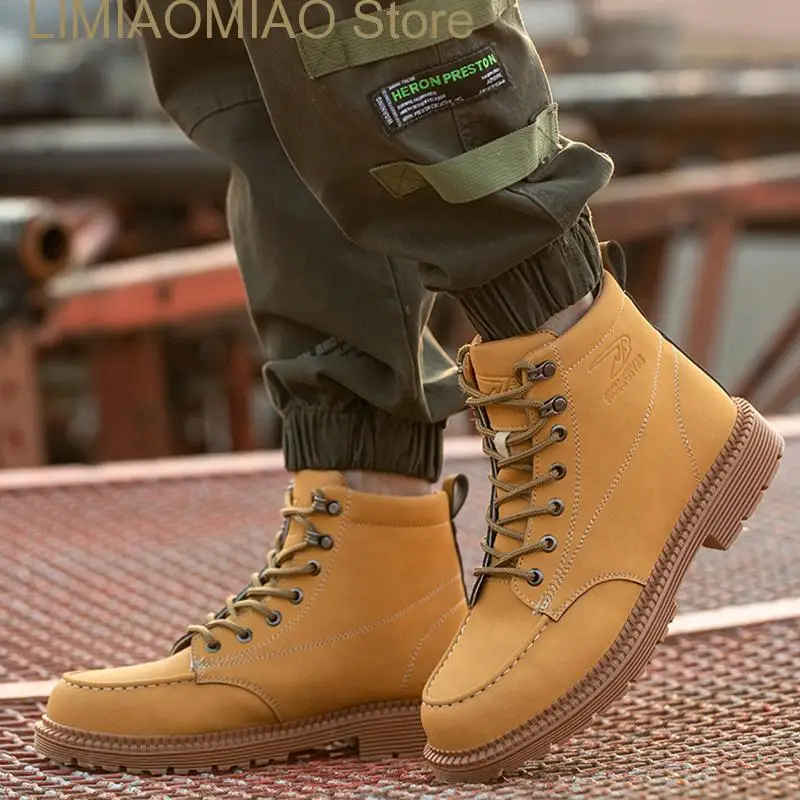 Big Size Work Shoes Safety Boots Waterproof Steel Toe High Top Puncture Proof Anti-Smashing Ankle Boots Fashion Warm Breathable