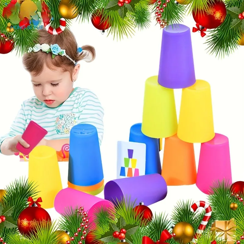 ของเล่นการ์ดปริศนาแบบมอนเตสซอรี่ ฝึกการเรียงซ้อน ฝึกการจัดเรียงสี ฝึกการรับรู้พื้นที่ สำหรับเด็กอายุ 2-4 ปี ของขวัญ ประกอบด้วยการ์ด 50 ใบ และถ้วย 6 ใบ