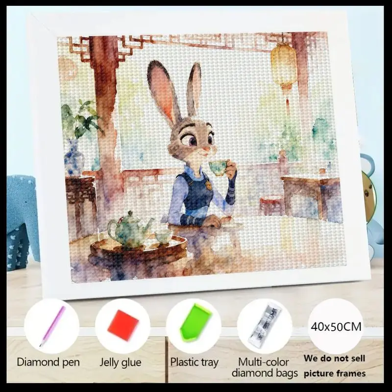 

1 шт. 5D полный набор для алмазной живописи, набор для рисования «сделай сам», большой драгоценный камень для взрослых и детей, милое мультяшное животное, кролик, кролик, питьевой чай Wat