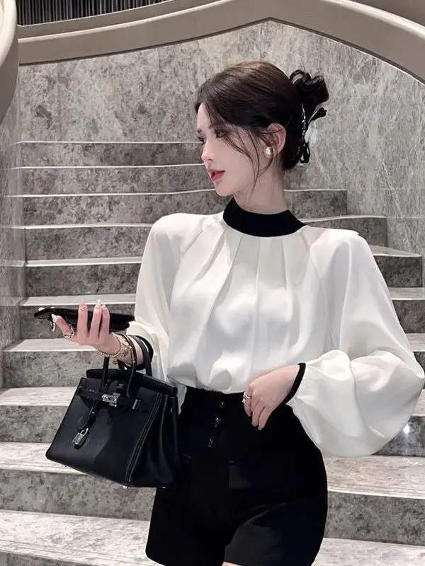 Slim Fit Lanterna Sve da donna irt Vintage Sle round Ne Tie Dye Inizio autunno Faionable Versione coreana Retro Top