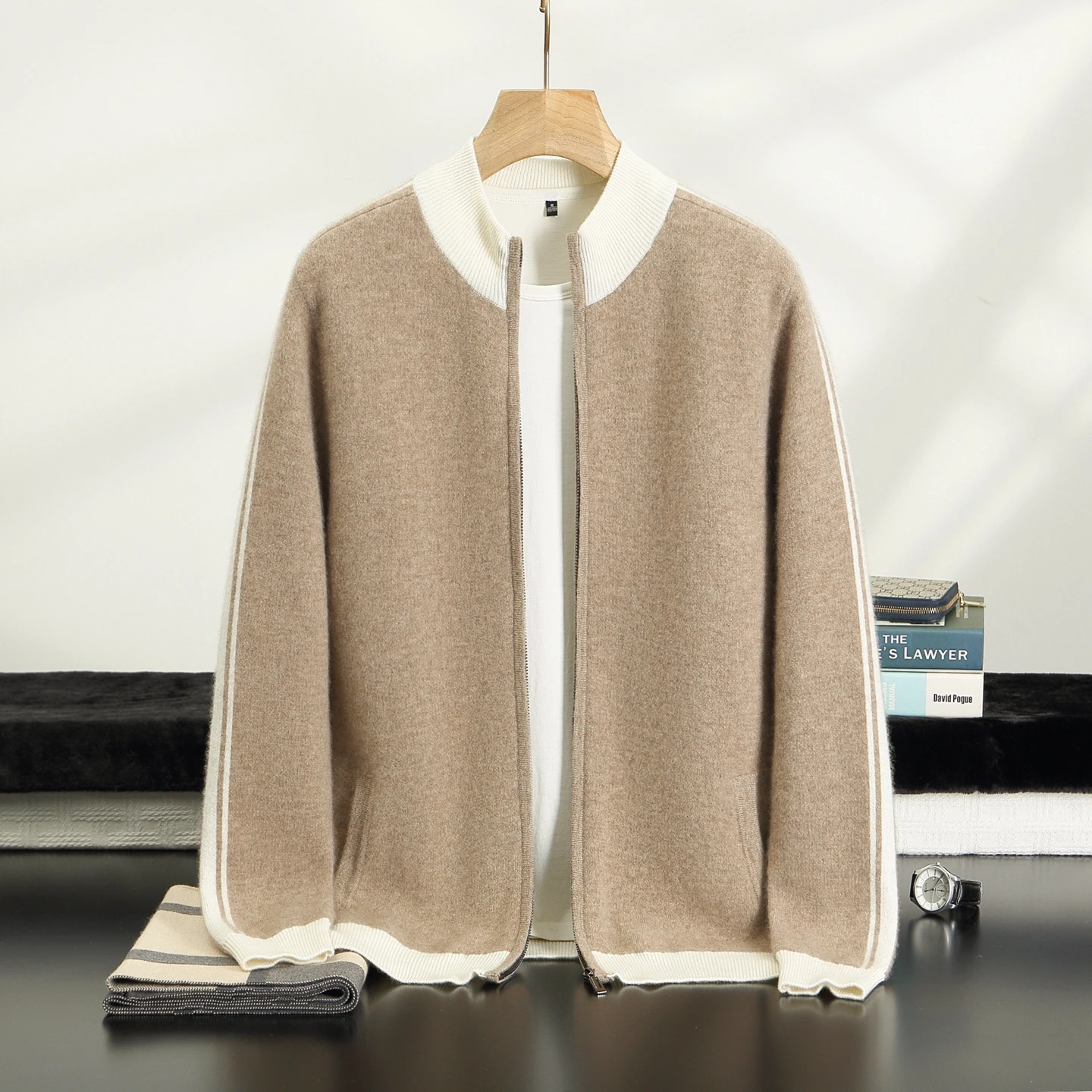 DjzDsm Men's New Thickened Double-Color 100% Pure Goat Cashmere Knitted Jacket Autumn Winter Large Size Luxury Top Sweater