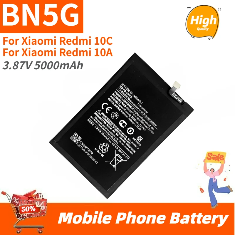 

Высокое качество BN5G телефонный аккумулятор 3,87 В 5000 мАч для Xiaomi Redmi 10C Redmi 10A Совершенно новый сменный аккумулятор