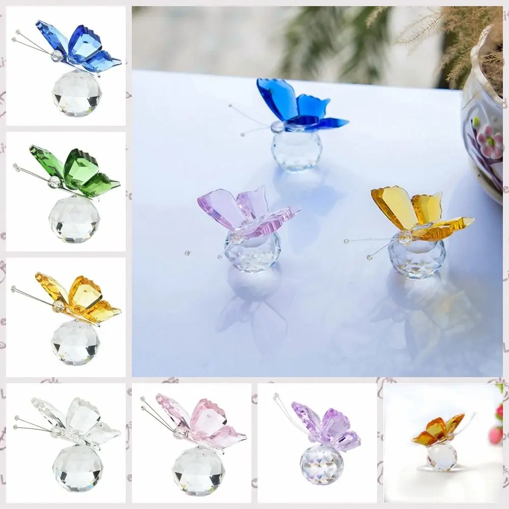 Multicolor White Crystal Crystal Butterfly Cute Vivid Miniature Figurines Glass Art Handmade Children's Home Decoration