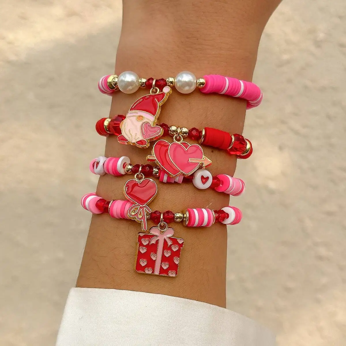 Salircon 4 قطعة/المجموعة بوهيميا لينة السيراميك الاكريليك CCB مطرز سلسلة الوردي كريستال القلب قلادة للنساء مجوهرات عيد الميلاد 2026 جديد