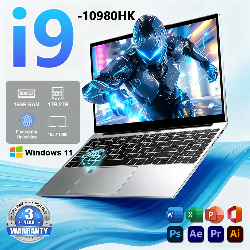 ACEKAMAS 2026 Ordenador Portátil de 15.6 Pulgadas, Intel Core i9 10980HK, Windows 11 Pro, 16 GB DDR4, 1 TB SSD, Ordenador Portátil para Juegos