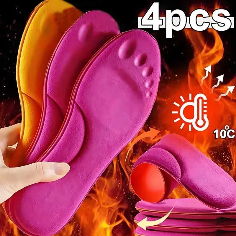 2/4pcs Winter Self Heating Insoles Foot Thermal Thicken Non Slip Insole Memory Foam Shoe Pads Warm Sport Shoes Inserts Women Men