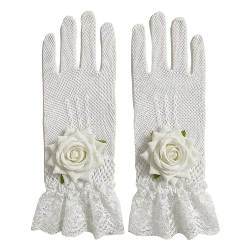 Unique Rose Flower Fishnet Gloves Thin Hollow Out Lace Gloves Punk Breathable Bridal Gloves Wedding