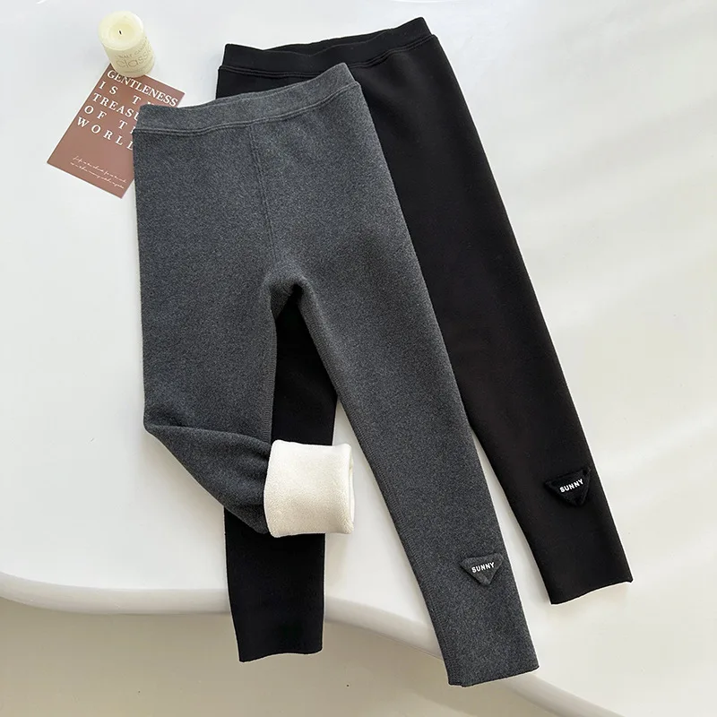 autumn and winter children's leggings for girls composite integrated pants simple versatile thermal casual