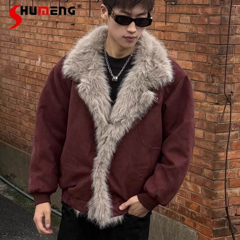 معاطف رجالية جديدة لخريف وشتاء 2025 سميكة ودافئة أنيقة سترات راقية بياقة واقفة معاطف من القطن بياقة من الفرو الصناعي