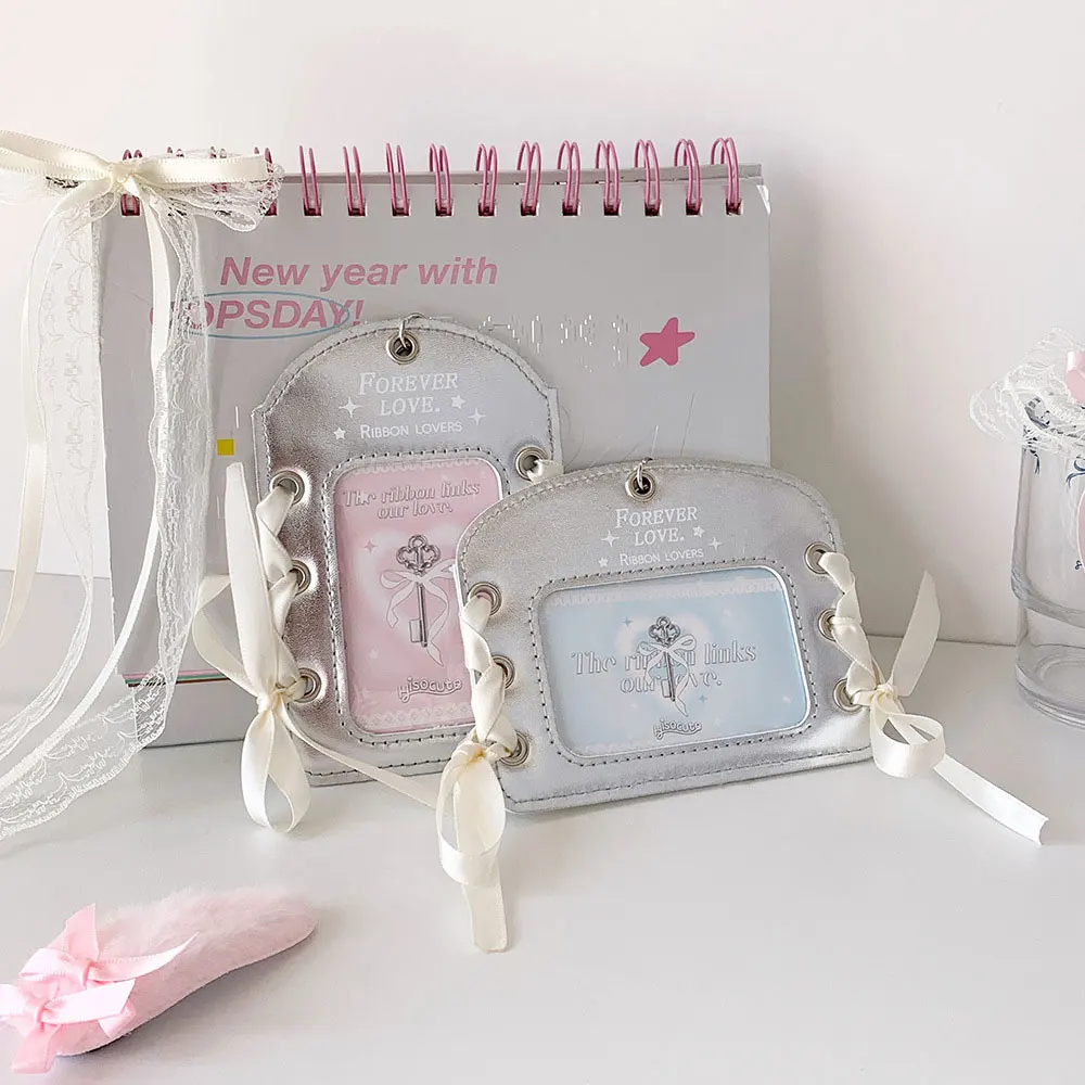 Girl's Ballet-Style DIY Ribbon Card Holder Student Silver Glossy Finish 3inch Idol Card Holder Backpack Pendant Card Holder