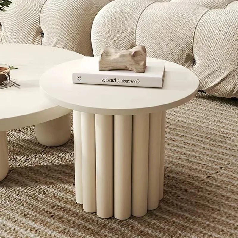 

Round cream wind living room coffee table, milk white small apartment outdoor balcony coffee table elegant
