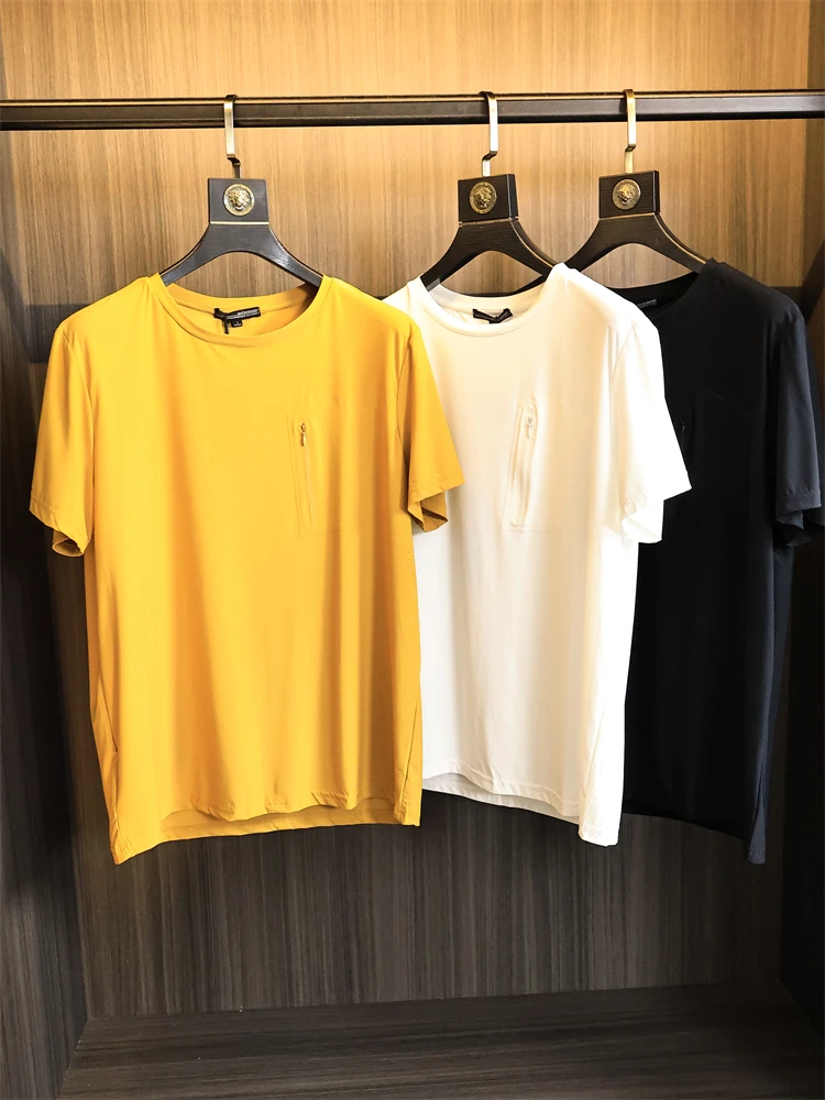 

Tech Sl round Ne ort Sve T-irt Men's Breathable Cool Qui Dry Summer Faion Urban Sle Modern Wind Pure Color