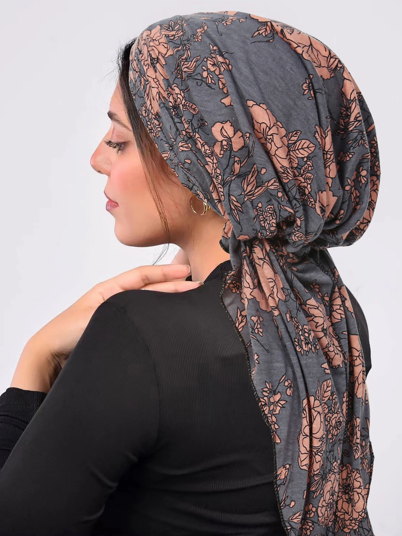 Ramadan Muslim Hijab Caps Wrap Head Soft Elastic Long Tail Turban Bonnet Fashion Print Headdress Wearable