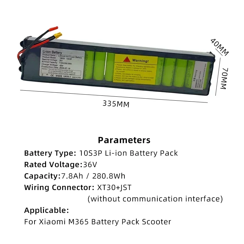 Paquete de batería de patinete eléctrico M365 para Xiaomi 36V 7.8Ah 10S3P 18650 baterías bicicleta eléctrica XT30 JST protección BMS integrada