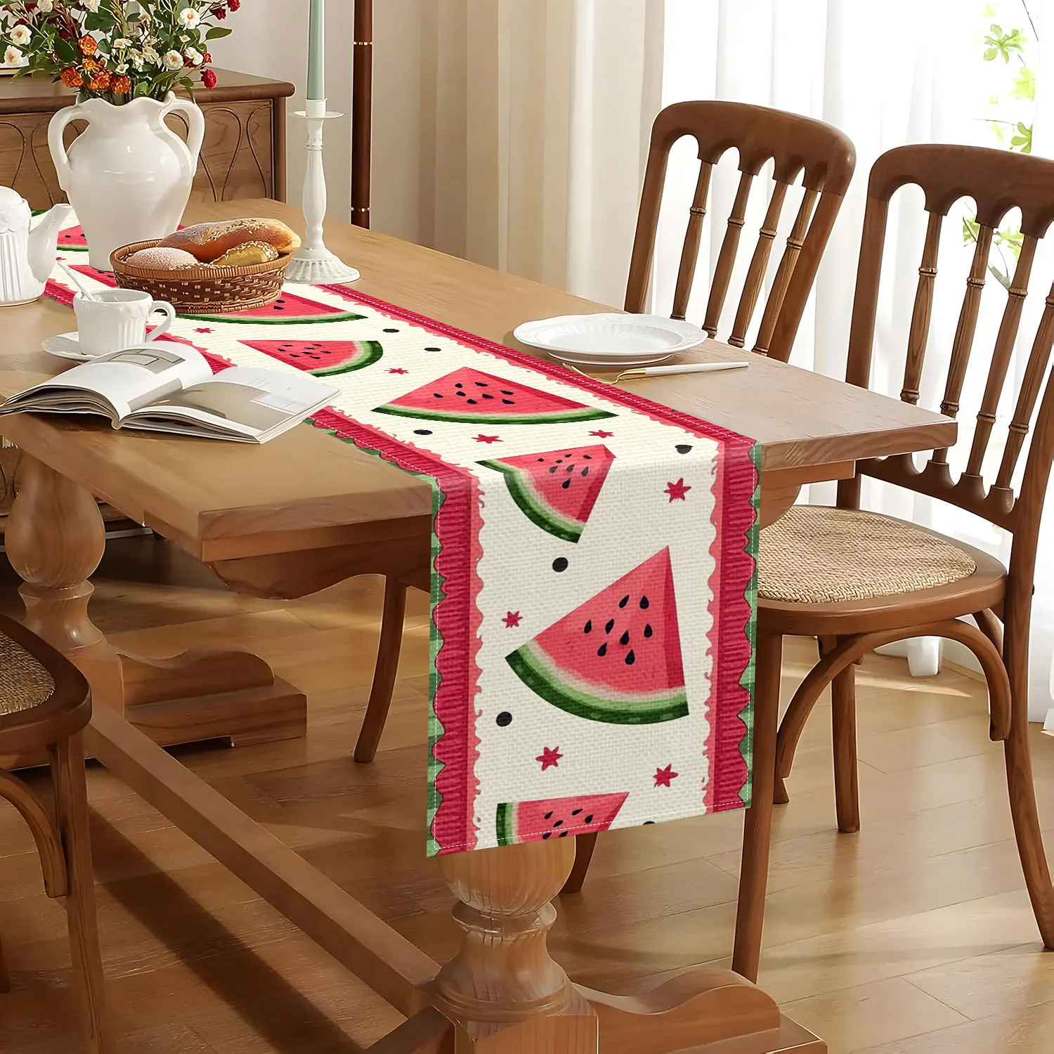 1 Piece Summer - Fruit Themed Table Runner with Watermelon Slice Pattern, Suitable for Summer Picnic, Barbecue, Swimming Pool Party and Outdoor Party