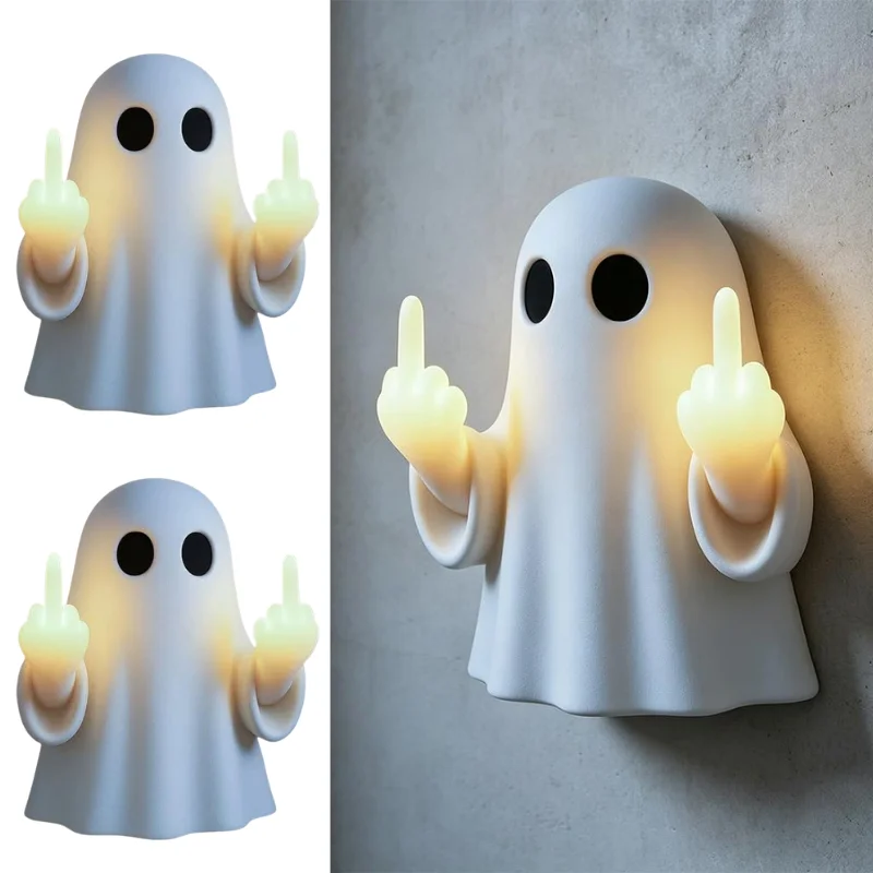 Halloween Funny Ghost Night Light Wall Mounted Warm Glow Ghost Lamp Spooky Atmosphere Light For Indoor Halloween Decoration