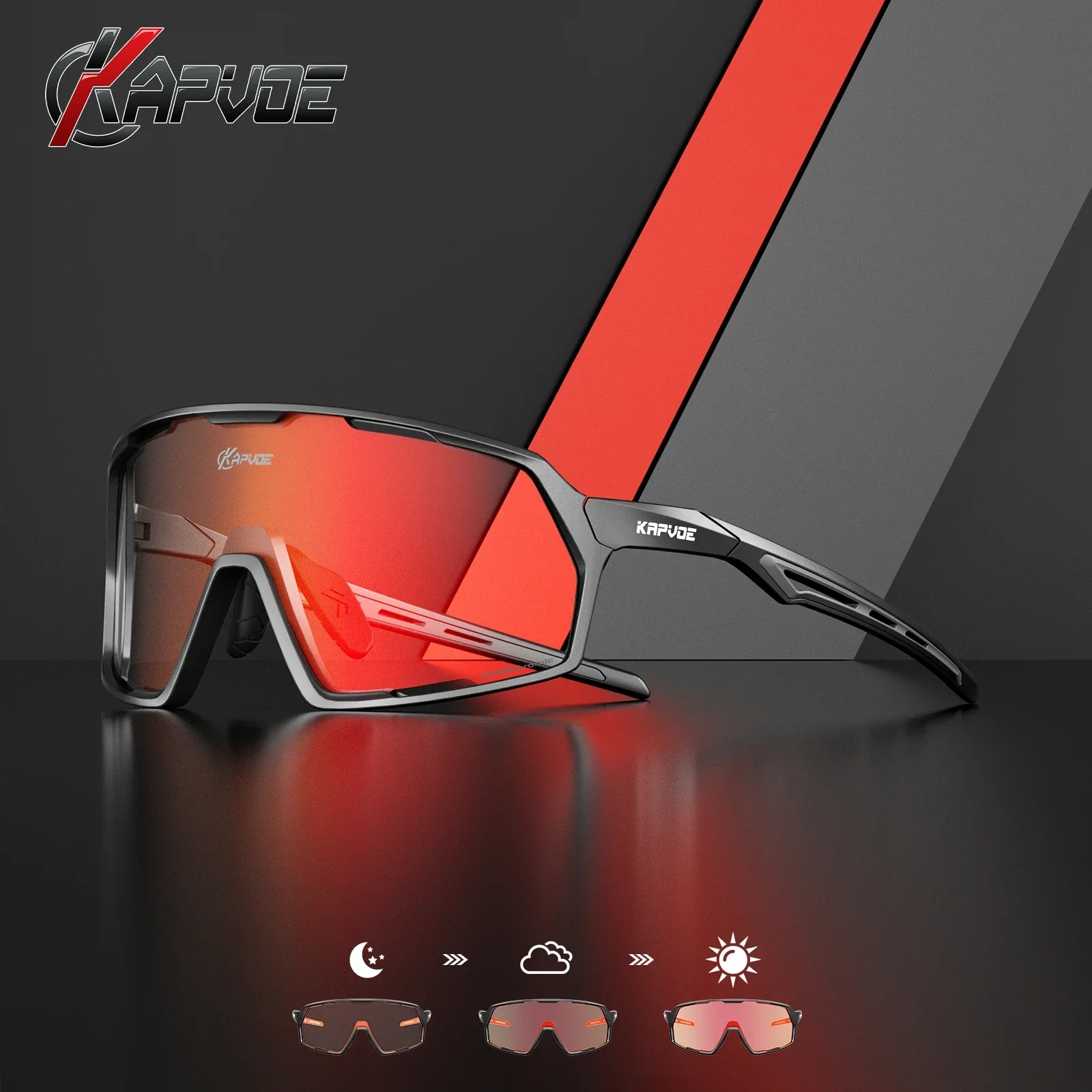 Kapvoe Fashion Sunglasses Red Photochromic Cycling Glasses UV400 Outdoor MTB Glasses Bike Eyewear Sports Glasses Bicycle Goggles