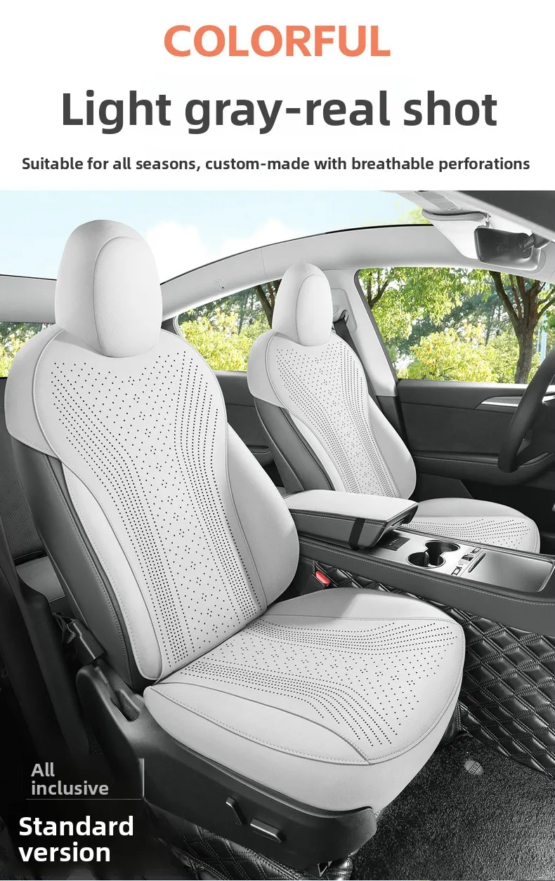For Tesla Model Y Full Set Car Seat Covers, Perforated Leather Full Cover Front and Rear Full Set Seat Cushions for Model Y