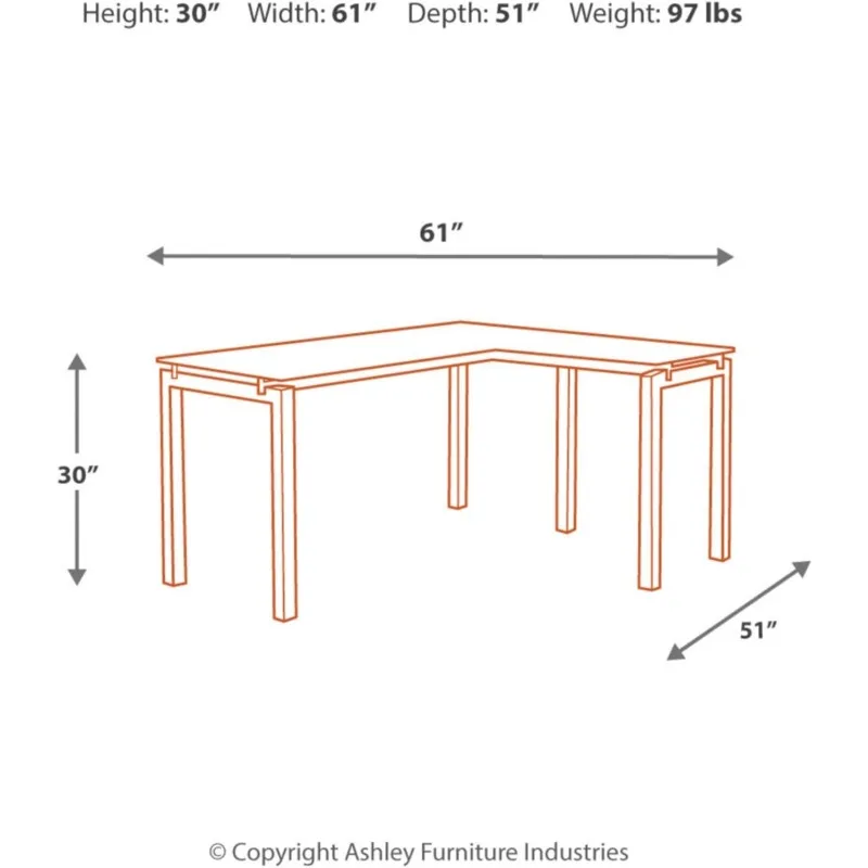 Contemporary Glass L-Shaped Home Office Desk, Computer Desk,Adjustable Height,51