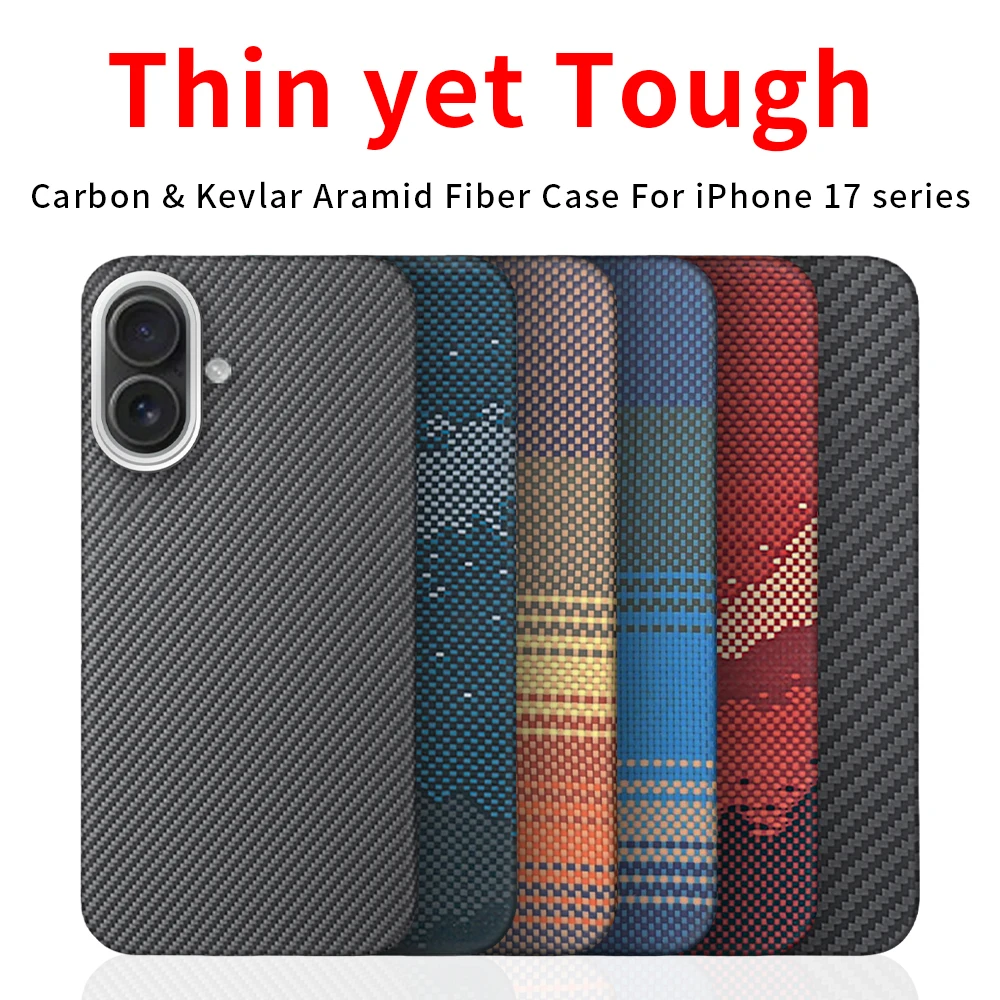 

For iphone 16 17 new aramid case 600d kevlar carbon fiber magsafe fabric thin hard cover magnetic balck Slim light red