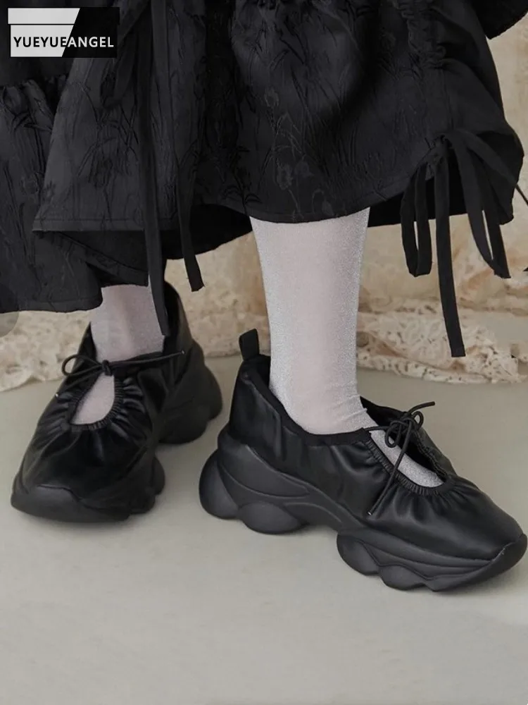

Women Casual Shoes Lace Up Spring Summer Japanese Style Lolita Solid Color Round Toe Thick Bottom Pumps Ladies Low Cut Shoes