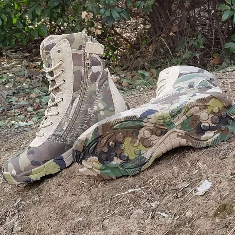 Outdoor Training Men Tactical Boots High-Top Desert Shoes Camouflage Combat Hunting Climbing Botas Hiking Shoes