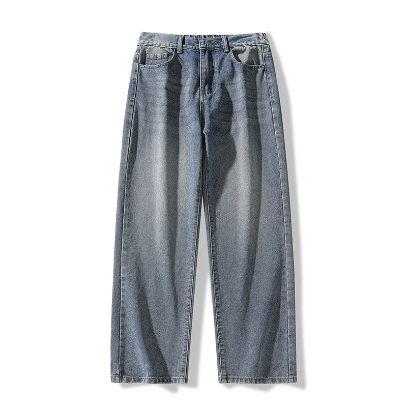 Celana Jeans Pria Model Lurus Longgar Gaya Hong Kong Trendi Serbaguna Musim Gugur Diskon Besar Kasual