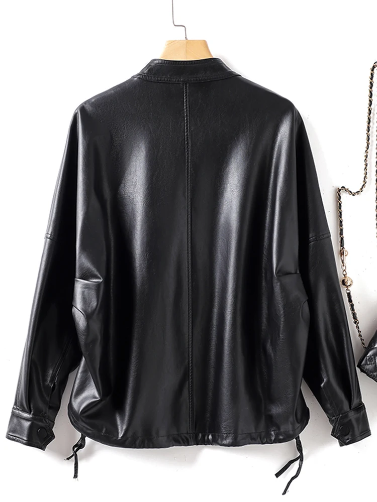   Ning Echt Lederen Jas Dames Korte Mouw 2025 Herfst Nieuwe Kleine Maat Motorjas Luxe Schapenvacht Rits