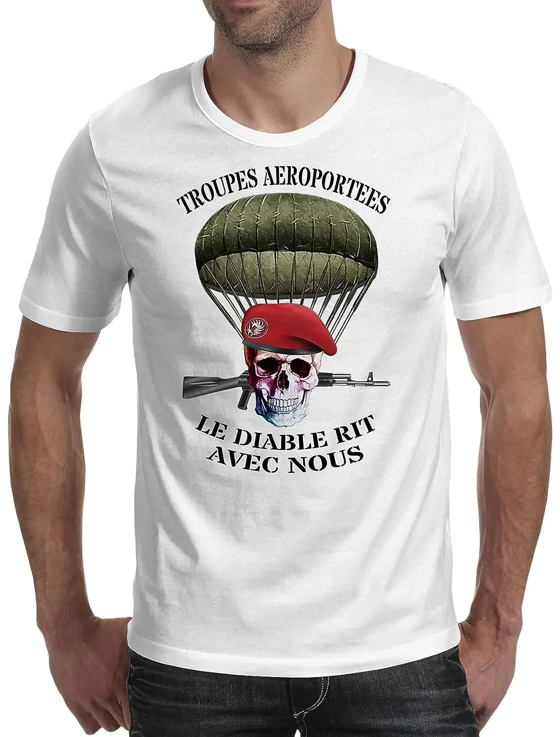 Militaire Armée Troupes Aéroportées Parachutiste Men T-shirt Short Sleeve Casual Cotton O-Neck Casual T Shirt