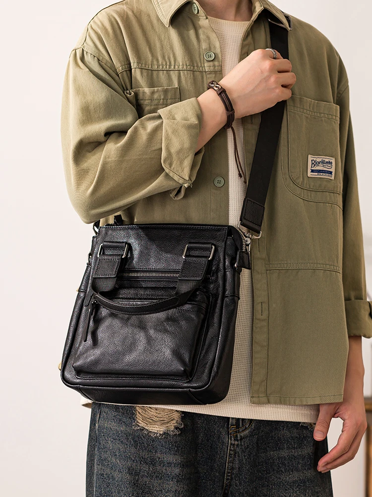 outdoor work soft first layer cowhide men's handbags Business casual genuine leather multifunctional shoulder messenger bag