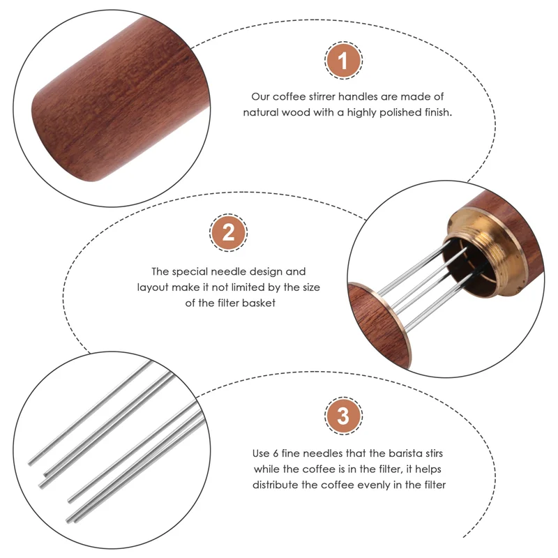 WDT Tool Espresso Coffee Stirrer Portable Espresso Distribution Tools ,6 Needles Rosewood Color