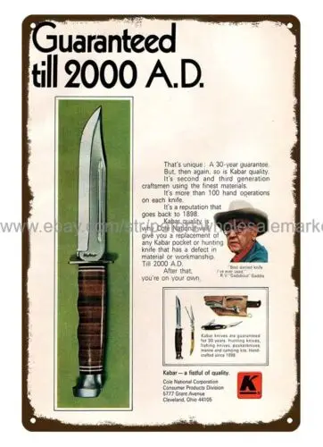 plaque metal plaque engraving 1970 Kabar Hunting Knife metal tin sign tin sign