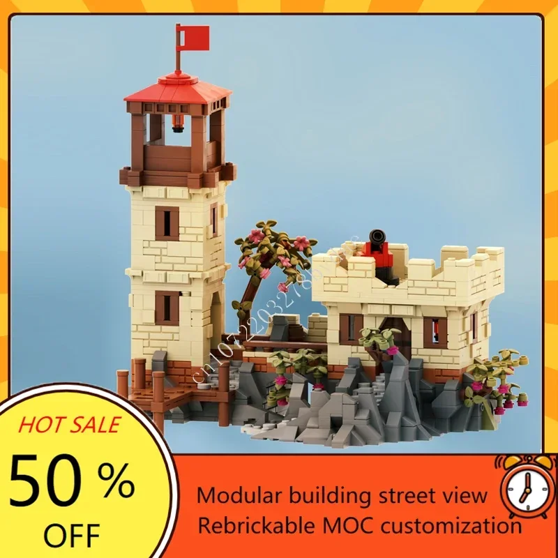 

1077 деталей MOC: Средневековый замок, модель-конструктор на заказ, вдохновленная пиратами прибрежная крепость, технический образовательный набор для самостоятельной сборки, игрушка, детский праздничный подарок