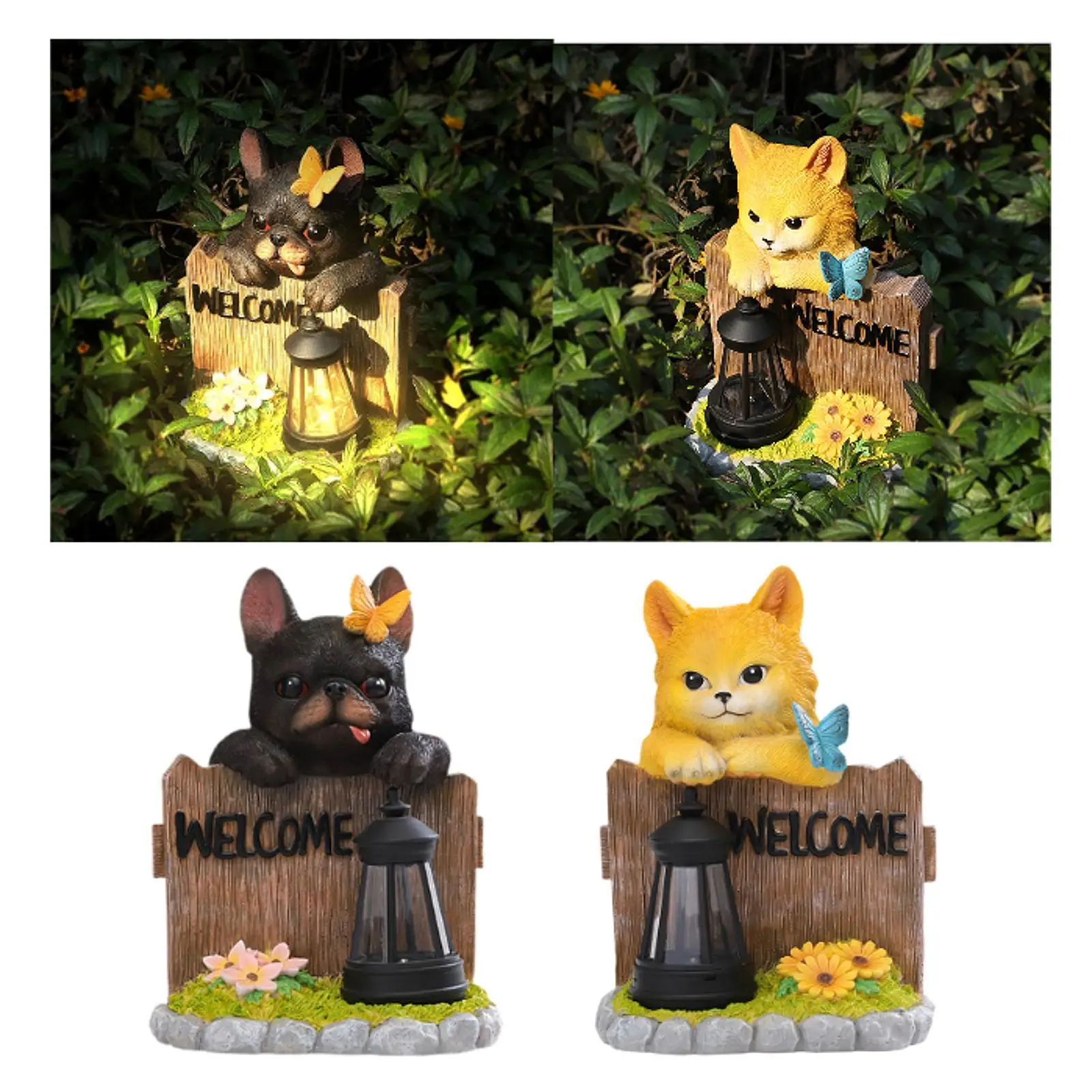 

Animal Sculpture Hang on Wall Cartoon Decorative Solar Light Resin Ornament Figurine for Garden Terrace Farmhouse Outside Lawn