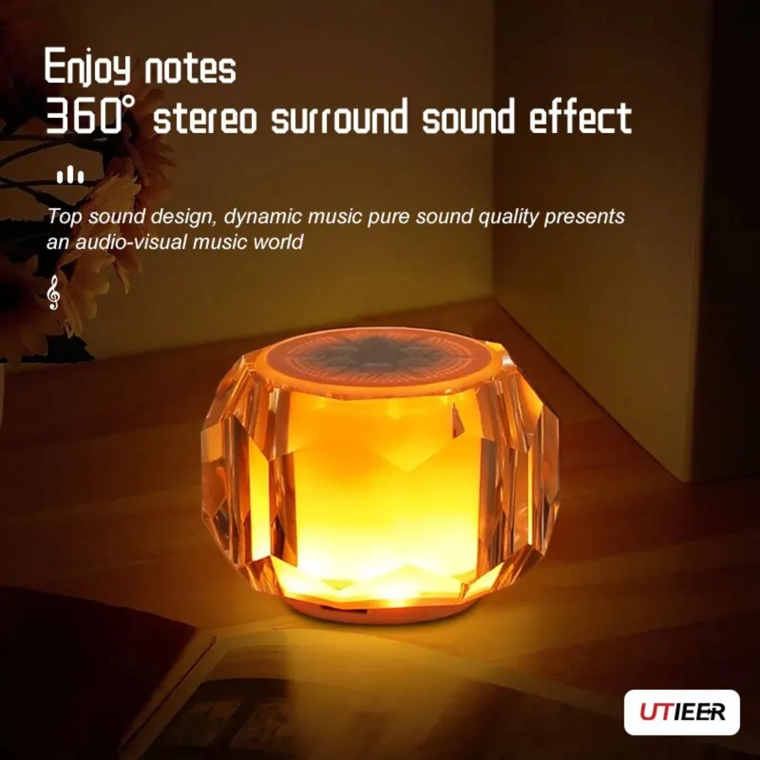 Transparent Crystal Bluetooth Wireless Speaker Colorful Lighting  Desktop Bedside Atmosphere Light Bluetooth Small Speaker