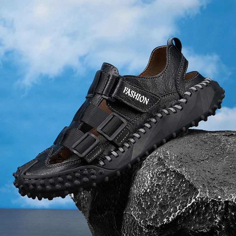 

Мужские сандалии ручной работы больших размеров, лето 2026, новые, для активного отдыха, повседневные, прошитые, дышащие, пляжные