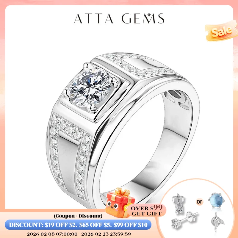 

Классические бриллиантовые серебряные кольца ATTAGEMS, мужское обручальное серебряное кольцо с бриллиантом 6,5 карат мм D, цветное муассанитовое кольцо для мужчин