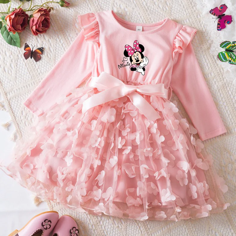 

Mickey Minnie Mouse Princess Dress Girls Dress Spring Autumn Kids Long-sleeved For Children's Party Clothes Cartoon Dresses 2-6Y